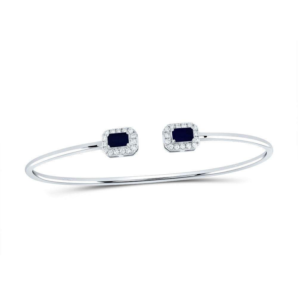 14kt White Gold 1/4 Cttw Diamond Ana M 5x3mm Emerald Blue Sapphire Natural Gem Bangle