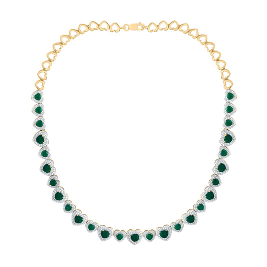 14kt Yellow Gold 3 1/3 Cttw Natural Diamond 11 Cttw  Heart Emerald Natural Gem Fashion Heart Necklace, Length: 16 Inch