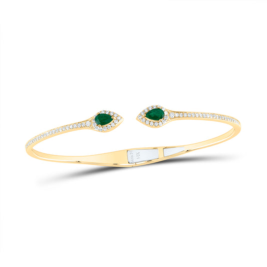 14kt Yellow Gold 5/8 Cttw Diamond Ana M 3/8 Cttw Pear Emerald Natural Gem Pear Bangle