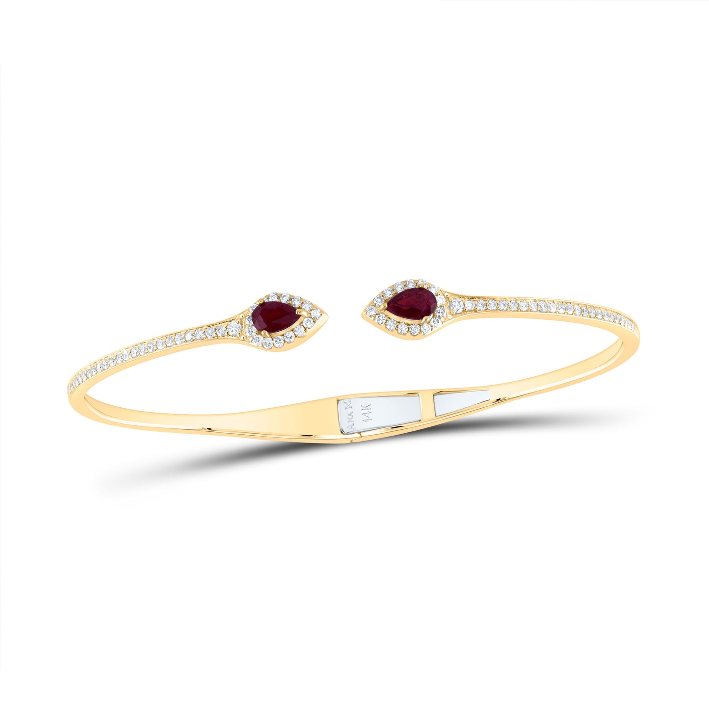 14K Yellow Gold 5/8Ctw Natural Diamond Ana M 3/8Ctw Pear Ruby Natural Gem Pear Bangle