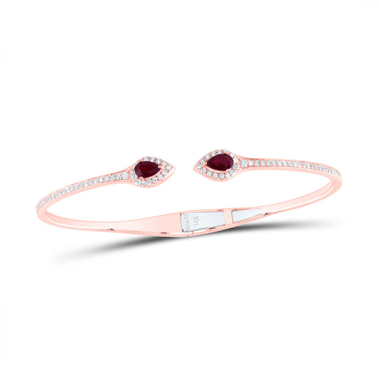14kt Rose Gold 5/8 Cttw Diamond Ana M 3/8 Cttw Pear Ruby Natural Gem Pear Bangle