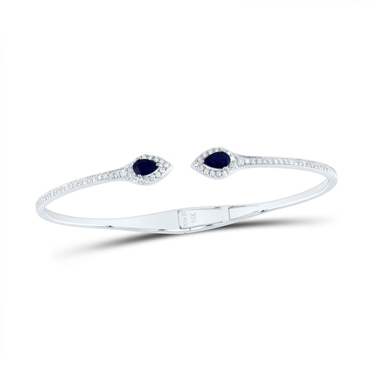 14kt White Gold 5/8 Cttw Diamond Ana M and 1/2 Cttw Pear Blue Sapphire Natural Gem Pear Bangle