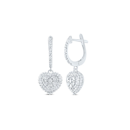 14kt White Gold 5/8 Cttw Natural Diamond Ana M Fashion Heart Dangling Earring