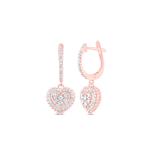 14kt Rose Gold 5/8 Cttw Natural Diamond Ana M Fashion Heart Dangling Earring