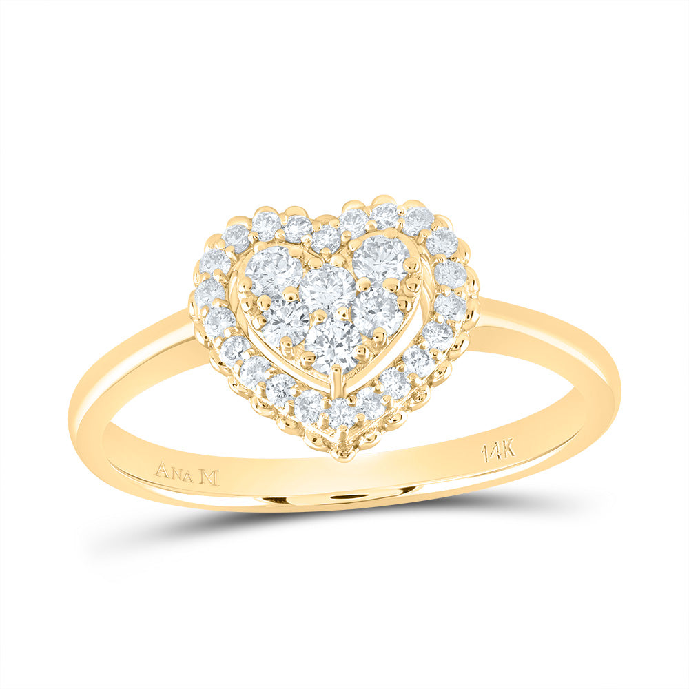 14kt Yellow Gold 1/3 Cttw Natural Diamond Ana M Fashion Heart Wedding Engagement Anniversary Ring, Women Size: 5-9