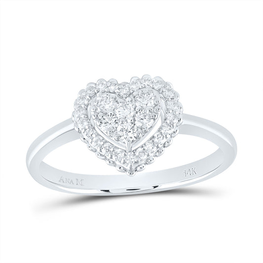 14kt White Gold 1/3 Cttw Natural Diamond Ana M Fashion Heart Wedding Engagement Anniversary Ring, Women Size: 5-9