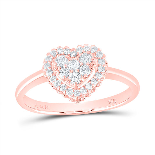 14kt Rose Gold 1/3 Cttw Natural Diamond Ana M Fashion Heart Wedding Engagement Anniversary Ring, Women Size: 5-9