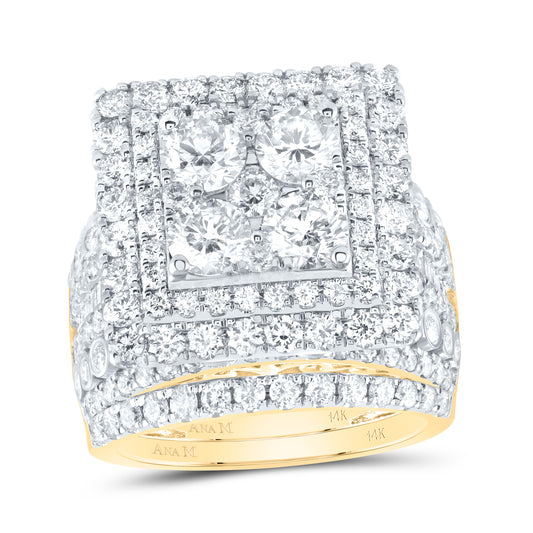 14kt Yellow Gold 5 Cttw Diamond Ana M Square Single Halo Wedding Engagement Anniversary Bridal Set, Women Size: 5-9