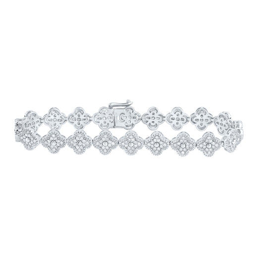 10kt White Gold 1 3/4 Cttw Diamond Fashion Clover Bracelet, Length: 7 Inch