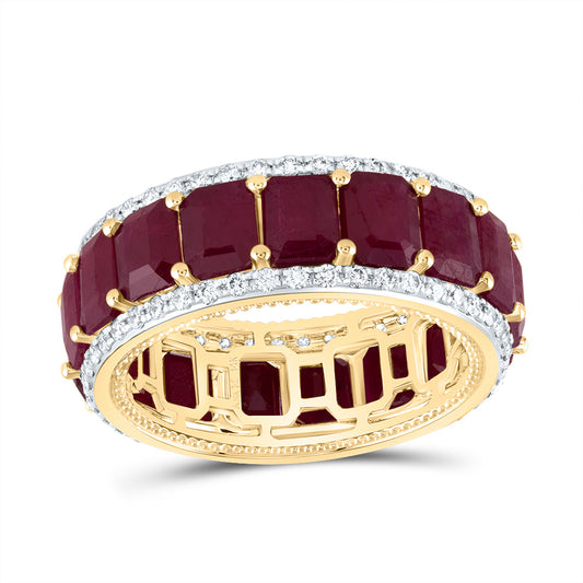 14kt Yellow Gold 5/8 Cttw Diamond Ana M 8 Cttw-oc Ruby Natural Wedding Engagement Gem Band, Women Size: 5-9