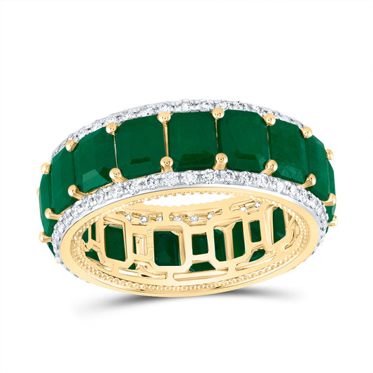 14kt Yellow Gold 5/8 Cttw Diamond Ana M 7 3/4 Cttw-oc Emerald Natural Wedding Engagement Gem Band, Women Size: 5-9
