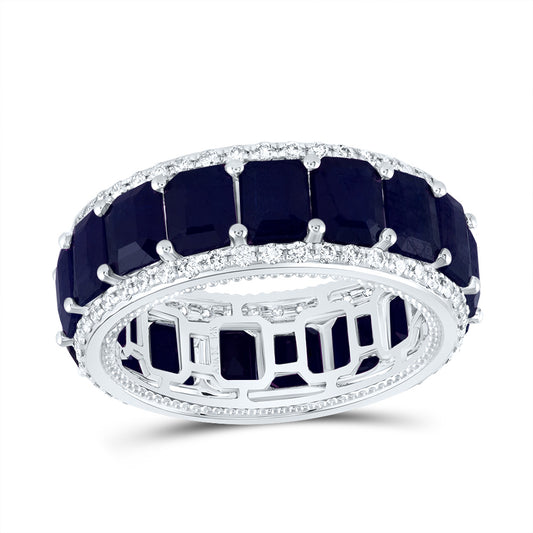14kt White Gold 5/8 Cttw Diamond Ana M 9 1/3 Cttw-oc Blue Sapphire Natural Wedding Engagement Gem Band, Women Size: 5-9