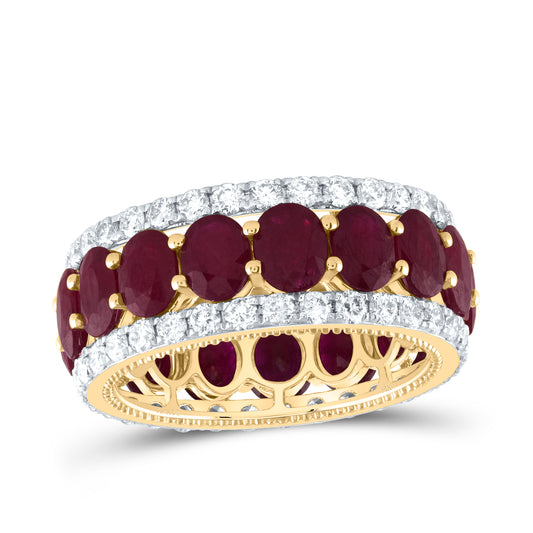 14kt Yellow Gold 1 3/4 Cttw Diamond Ana M 7 7/8 Cttw Oval Ruby Natural Wedding Engagement Gem Band, Women Size: 5-9