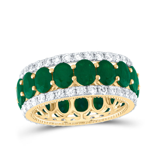 14kt Yellow Gold 1 3/4 Cttw Diamond Ana M 6 Cttw Oval Emerald Natural Wedding Engagement Gem Band, Women Size: 5-9