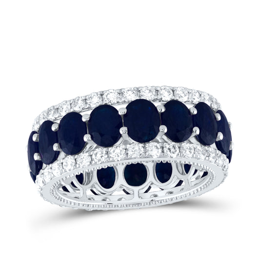 14kt White Gold 1 3/4 Cttw Diamond Ana M 8 Cttw Oval Blue Sapphire Natural Wedding Engagement Gem Band, Women Size: 5-9