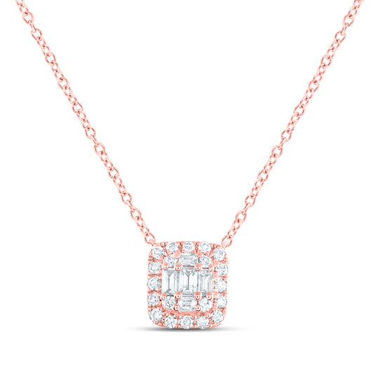 14kt Rose Gold 1/3 Cttw Diamond Ana M Fashion Cushion Necklace, Length: 18 Inch