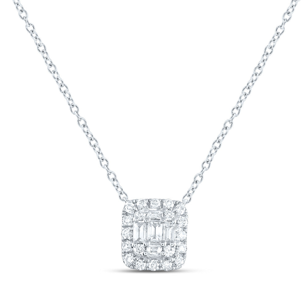 14kt White Gold 1/3 Cttw Diamond Ana M Fashion Cushion Necklace, Length: 18 Inch