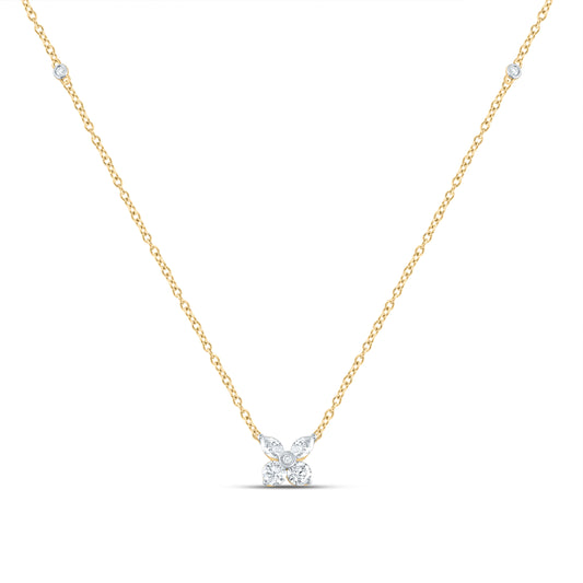 14K Yellow Gold 1/3 Ctw Natural Diamond Fashion Flower Necklace (18 Inch)