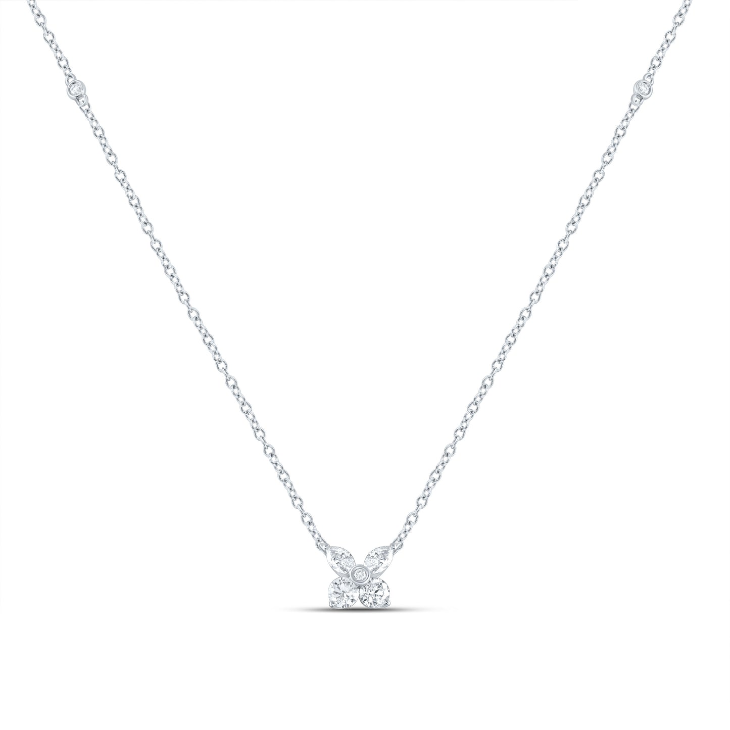 14kt White Gold 1/3 Cttw Diamond Ana M Fashion Flower Necklace, Length: 18 Inch