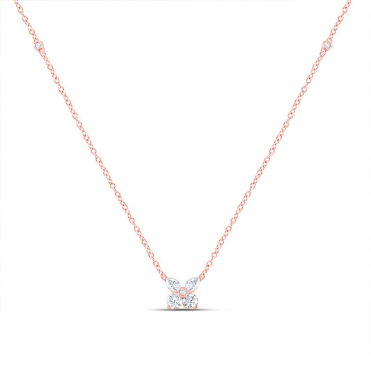 14kt Rose Gold 1/3 Cttw Diamond Ana M Fashion Flower Necklace, Length: 18 Inch