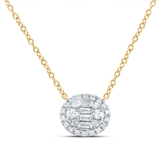 14K Yellow Gold 3/8 Ctw Natural Diamond Fashion Oval Necklace (18 Inch)