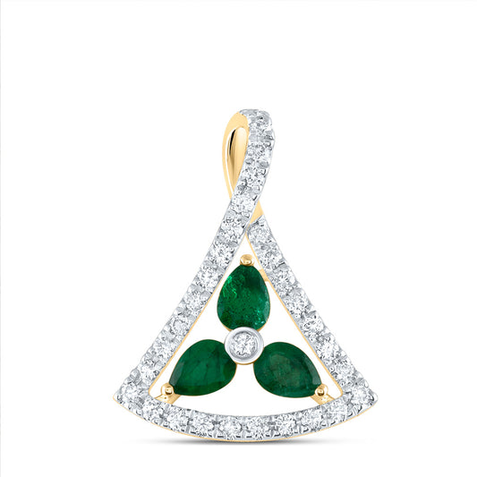 14kt Yellow Gold 1/5 Cttw Diamond Ana M and 1/3 Cttw Pear Emerald Natural Gem Pendant