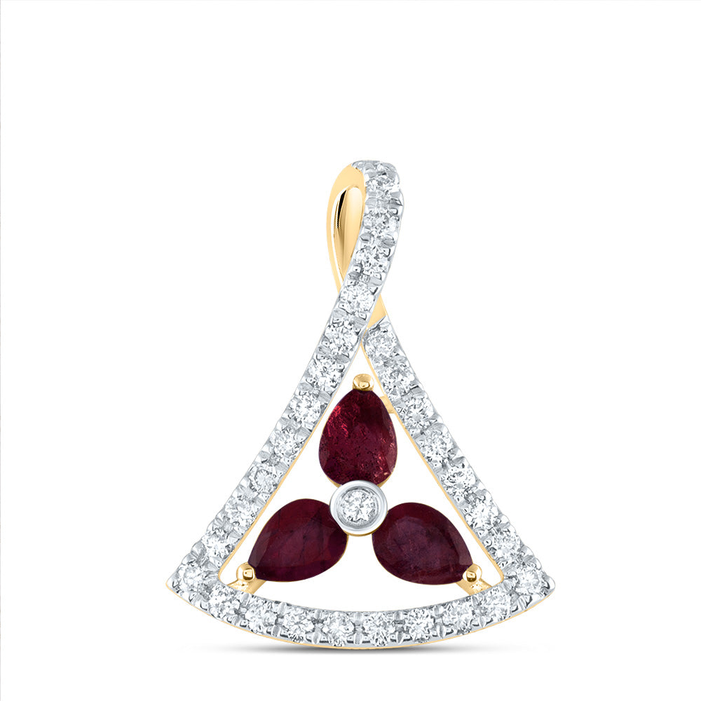 14kt Yellow Gold 1/5 Cttw Diamond Ana M and 1/2 Cttw-ps Ruby Natural Gem Pendant