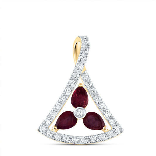 14kt Yellow Gold 1/5 Cttw Diamond Ana M and 1/2 Cttw-ps Ruby Natural Gem Pendant