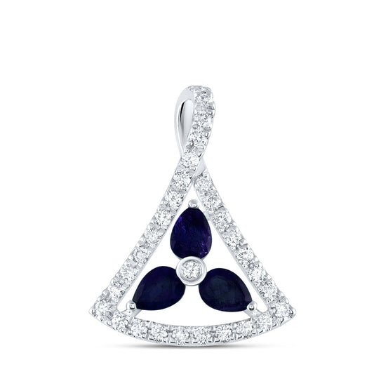 14kt White Gold 1/5 Cttw Diamond Ana M and 1/3 Cttw-ps Blue Sapphire Natural Gem Pendant