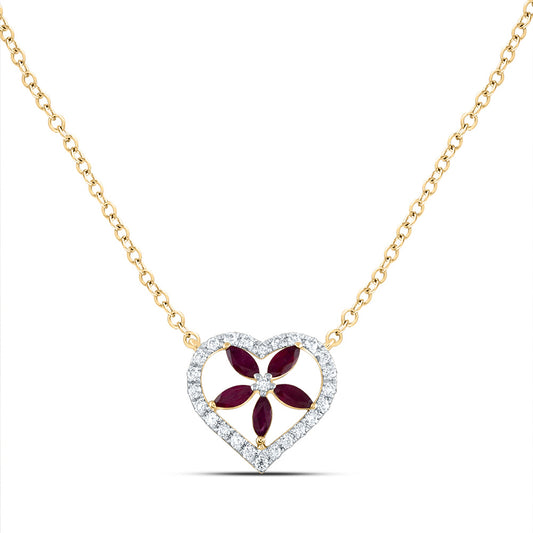 14kt Yellow Gold 1/6 Cttw Diamond Ana M and 1/4 Cttw-Marquise Ruby Natural Gem Necklace, Length: 18 Inch