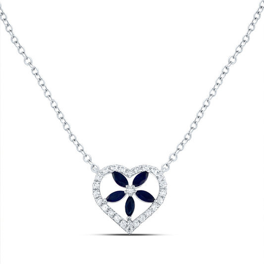 14kt White Gold 1/6 Cttw Diamond Ana M and 1/4 Cttw-Marquise Blue Sapphire Natural Gem Necklace, Length: 18 Inch