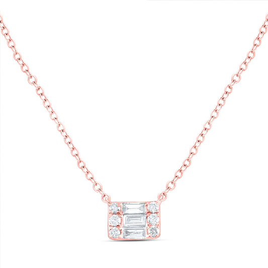 14kt Rose Gold 1/5 Cttw Diamond Ana M Fashion Baguette Necklace, Length: 18 Inch