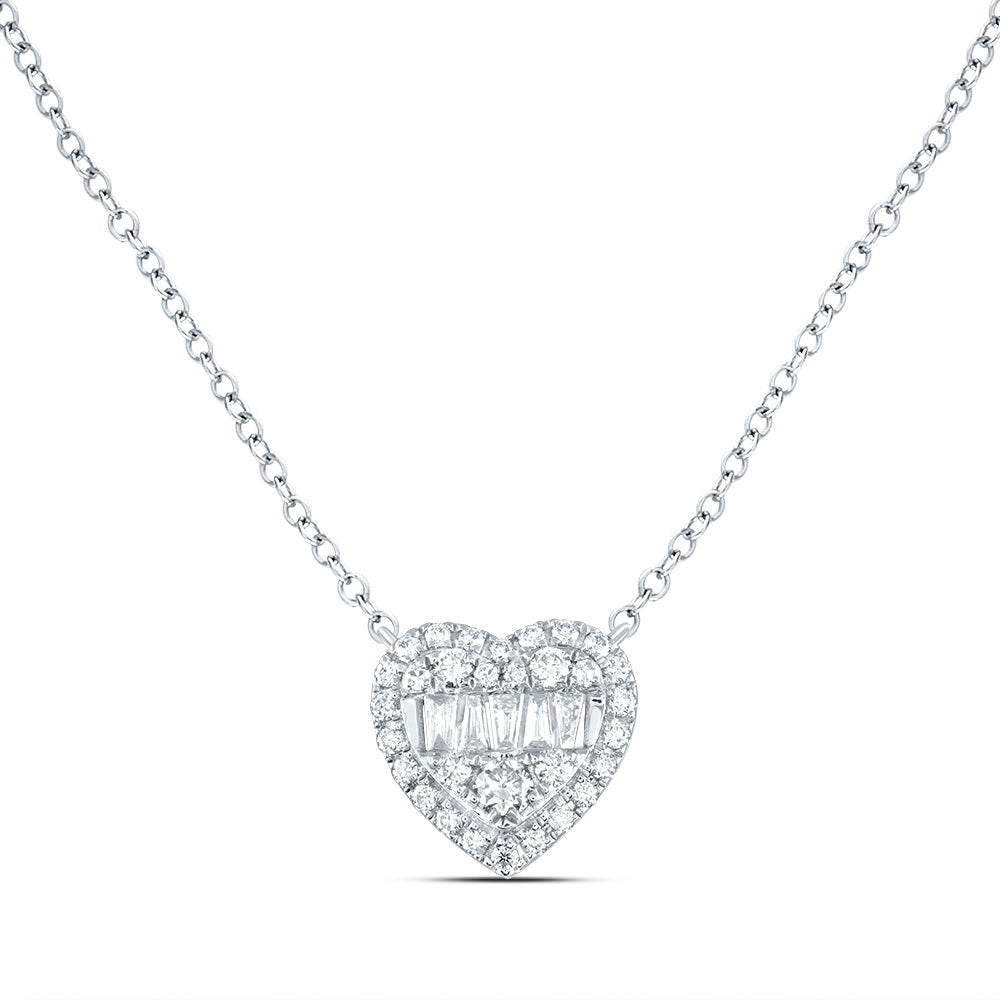 14kt White Gold 1/2 Cttw Natural Diamond Ana M Fashion Heart Necklace, Length: 18 Inch