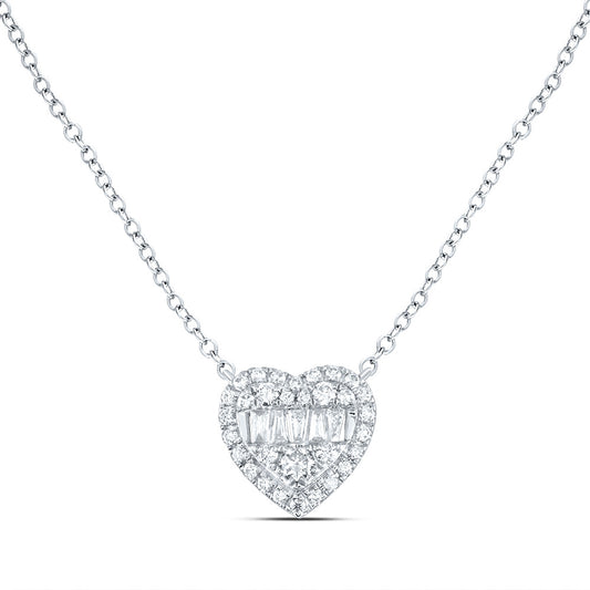 14kt White Gold 1/2 Cttw Natural Diamond Ana M Fashion Heart Necklace, Length: 18 Inch