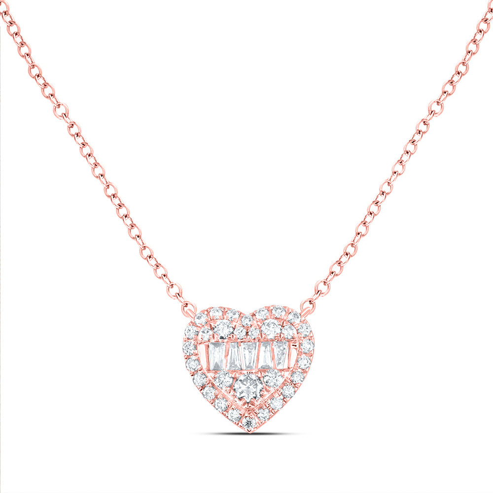 14kt Rose Gold 1/2 Cttw Natural Diamond Ana M Fashion Heart Necklace, Length: 18 Inch