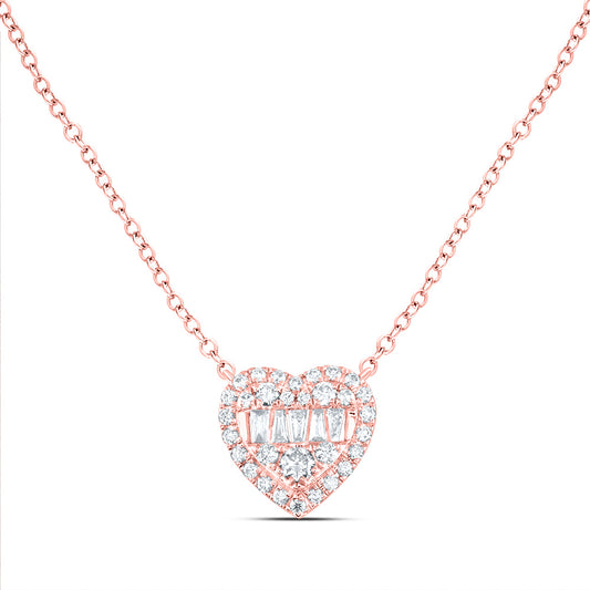 14kt Rose Gold 1/2 Cttw Natural Diamond Ana M Fashion Heart Necklace, Length: 18 Inch