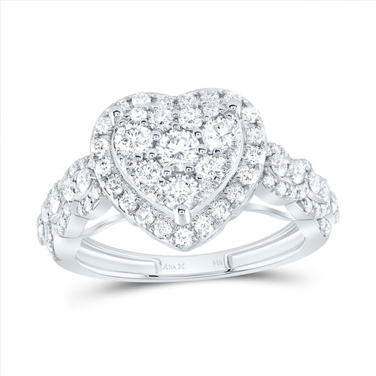 14kt White Gold 1 1/3 Cttw Natural Diamond Ana M Heart Single Halo Wedding Engagement Anniversary Ring, Women Size: 5-9