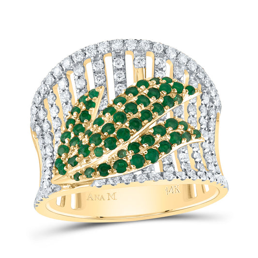 14kt Yellow Gold 7/8 Cttw Diamond Ana M 5/8 Cttw Round Emerald Natural Wedding Engagement Anniversary Gem Ring, Women Size: 5-9