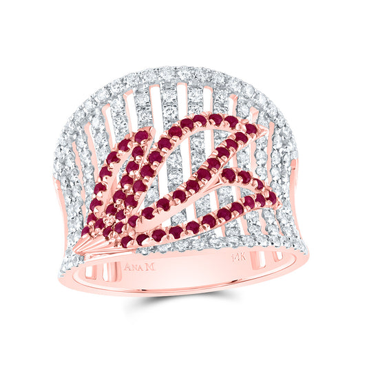 14K Rose Gold 1Cttw Natural Diamond 1/2Cttw Round Ruby  Ring