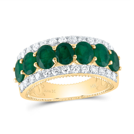 14kt Yellow Gold 5/8 Cttw Diamond Ana M 2 3/8 Cttw Oval Emerald Natural Wedding Engagement Gem Band, Women Size: 5-9