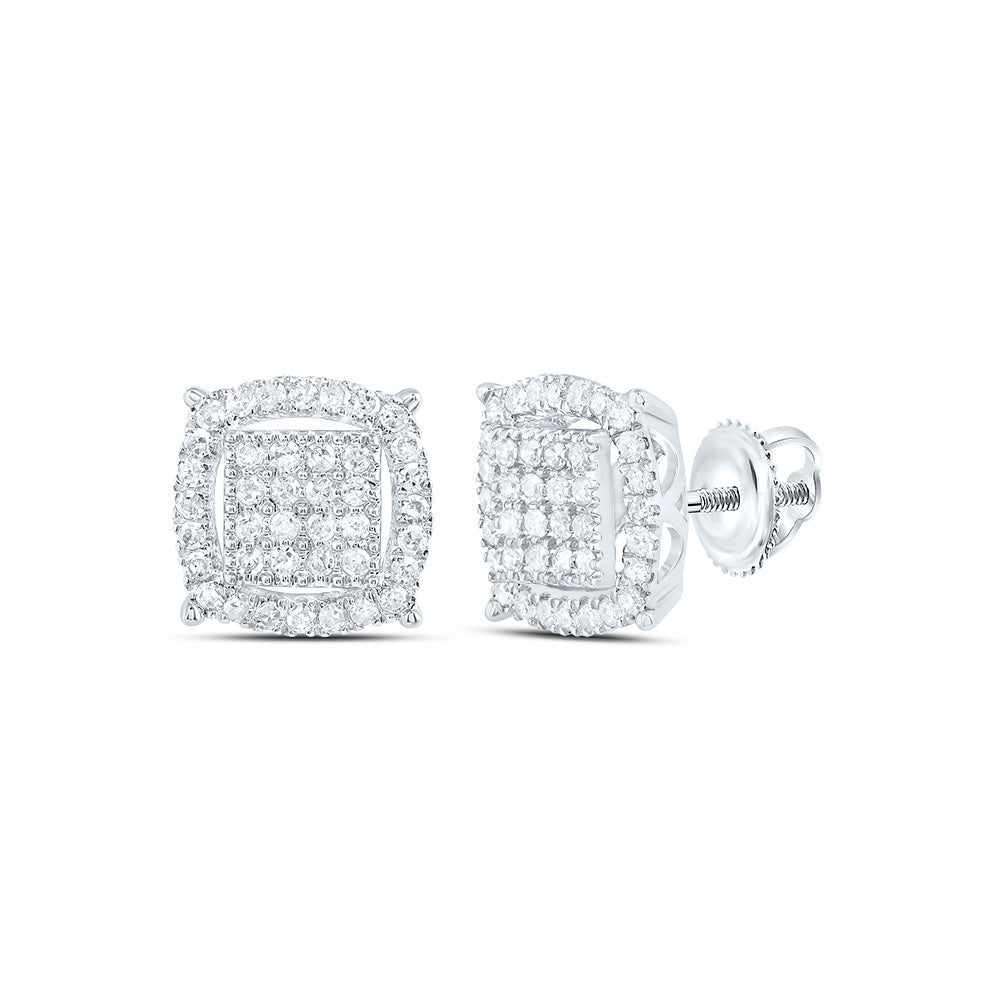 10kt White Gold 3/8 Cttw Diamond Cushion Mens Stud Earring