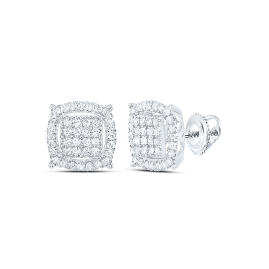 10kt White Gold 3/8 Cttw Diamond Cushion Mens Stud Earring
