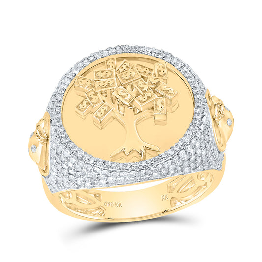 10kt Yellow Gold 1 1/5 Cttw Diamond Money Tree Mens Ring, Men Size: 8-12