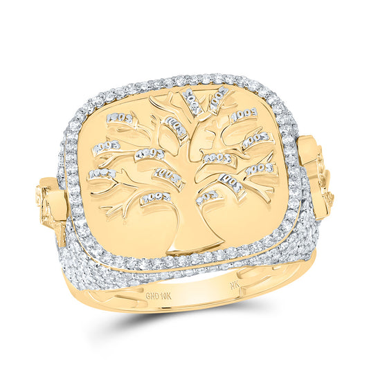 10kt Yellow Gold 1 1/2 Cttw Diamond Money Tree Mens Ring, Men Size: 8-12