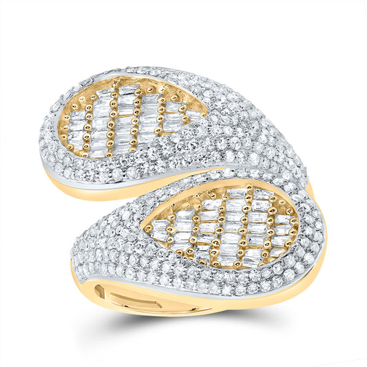 10kt Yellow Gold 1 5/8 Cttw Diamond Fashion Buguette Wedding Engagement Anniversary Ladies Ring, Women Size: 5-9