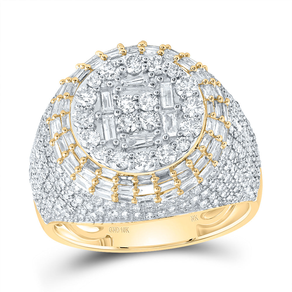 10kt Yellow Gold 2 Cttw Diamond Round Baguette Mens Ring, Men Size: 8-12