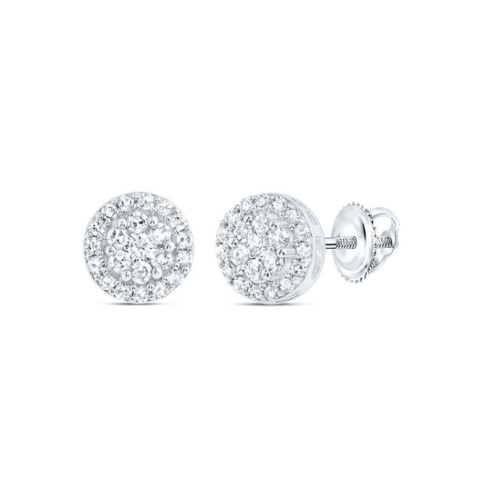 10kt White Gold 1/4 Cttw Diamond Round Flower Stud Earring