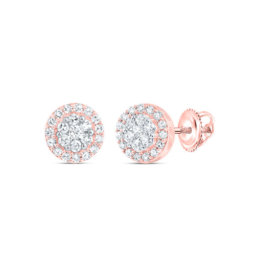 10kt Rose Gold 1/4 Cttw Diamond Round Flower Stud Earring