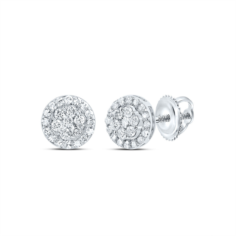 10kt White Gold 1/2 Cttw Diamond Round Flower Stud Earring