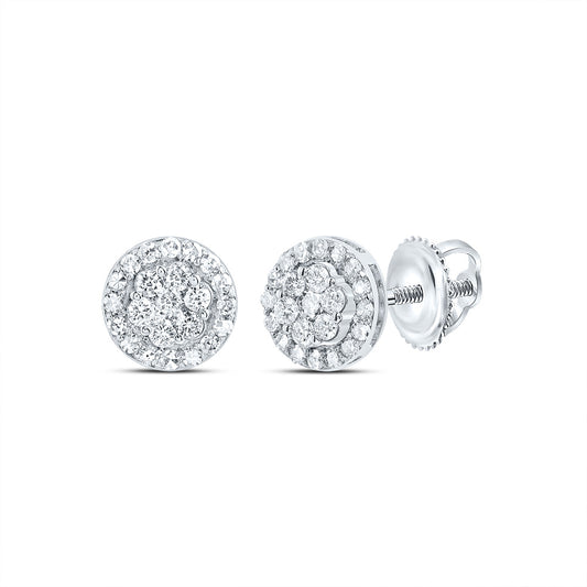 10kt White Gold 1/2 Cttw Diamond Round Flower Stud Earring